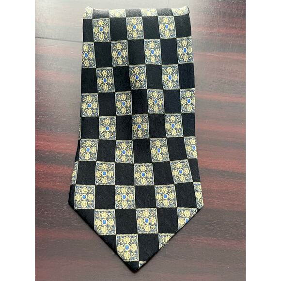 VTG Valentino Silk Necktie Black White Check Regency Wedding Guest Preppy - Picture 1 of 6